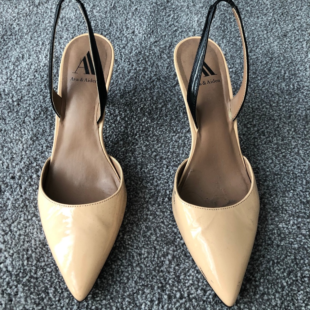 Beige Patent Leather Sling back heels